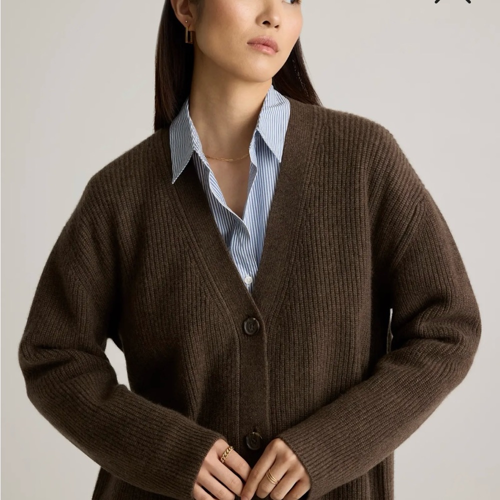Quince Mongolian Cashmere Oversized Boyfriend Cardigan Sweater in Brown